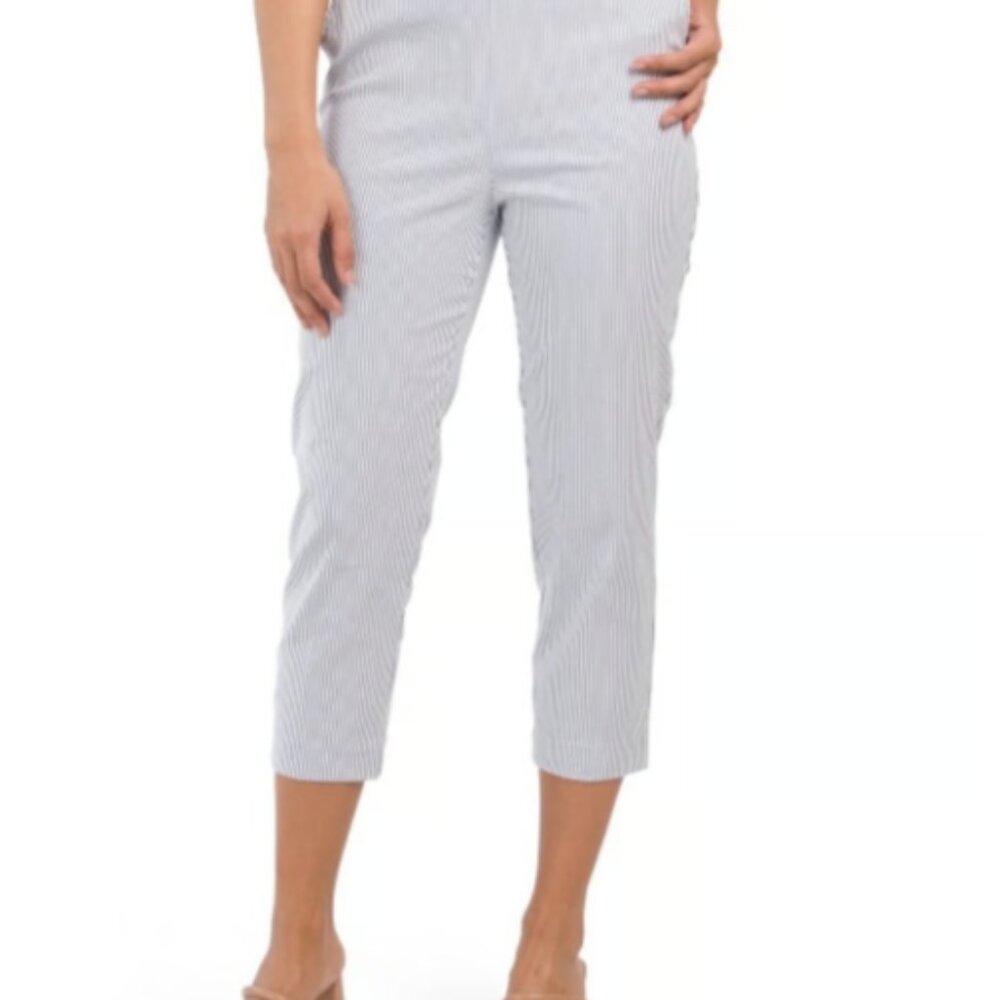 Carolina Belle Nautical Striped High Rise Cotton Blend Cropped Pants